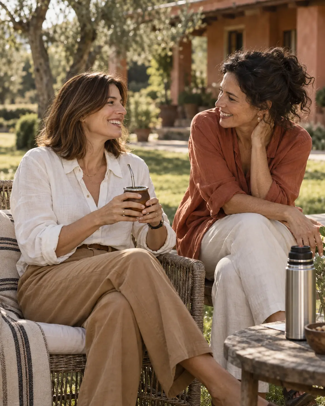 Dos mujeres compartiendo un mate al aire libre